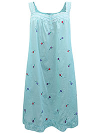 Dreams & Co AQUA Colored Peony Short Embroidered Nightgown - Plus Size 20/22 to 44/46 (US L to 6X)