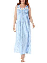 Dreams & Co BLUE Long Sleeveless Button Front Night Gown - Plus Size 16/18 to 20/22 (US M to L)