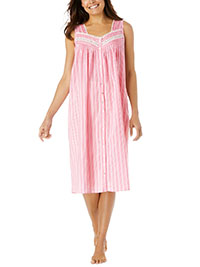 PINK Sleeveless Button Front Night Gown - Plus Size 20/22 to 28/30 (US L to 2X)