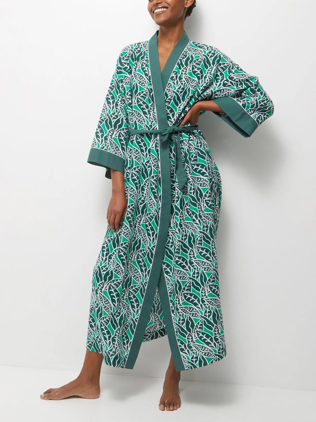 Monoprix Femme Monoprix GREEN Long Organic Cotton Kimono Size 10/