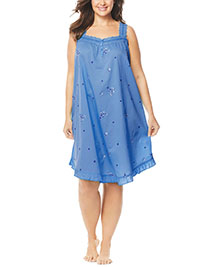 Dreams & Co BLUE Short Frill Hem Embroidered Gown - Plus Size 20/22 to 28/30 (US L to 2X)