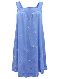 Dreams & Co BLUE Short Frill Hem Embroidered Gown - Plus Size 16/18 to 44/46 (US M to 6X)