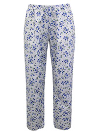 BLUE Cotton Blend Floral Print Pyjama Bottoms - Size 10/12 to 28/30