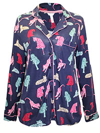 MSN NAVY Tiger Print Long Sleeve Pyjama Top - Size 8/10 to 16/18 (S to L)