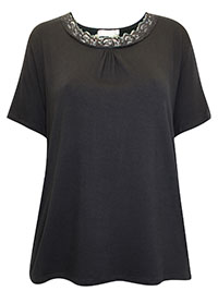 BLACK Lace Detail Jersey Loungewear Top - Plus Size 14 to 18