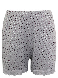 GREY Spot Print Lace Trim Loungewear Shorts - Size 10 to 18
