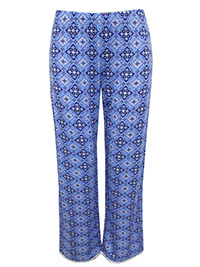 BLUE Tile Print Crochet Trim Jersey Pyjama Bottoms - Size 10 to 18