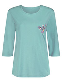 TURQUOISE Pure Cotton 3/4 Sleeve Loungewear Top - Size 10/12 to 26/28