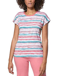 PINK Pure Cotton Short Sleeve Striped Lounge Top - Size 10/12 to 22/24