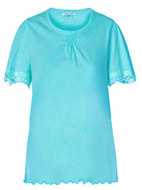 TURQUOISE Lace Detail Lounge Top - Size 10/12 to 22/24 (S to XL)