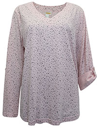 PINK Modal Blend Star Print Roll Sleeve Lounge Top - Plus Size 22 to 24