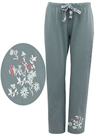 SAGE Pure Cotton Floral Cuff Loungewear Trousers - Plus Size 16 to 20