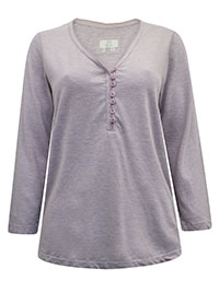 FF LILAC Pure Cotton Henley Lounge Top - Size 12 to 18