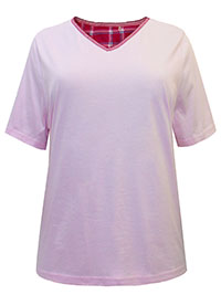 PINK Pure Cotton V-Neck Pyjama Top - Plus Size 20/22