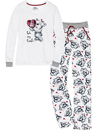 WHIITE Cotton Rich Bear Print Pyjama Set - Size 10/12 to 34/36 (S to 4XL)