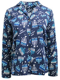 NAVY Pure Cotton Glow In The Dark Happy Hanukkah Flannel Pyjama Top - Size 6 to 30/32 (XS to 4XL)