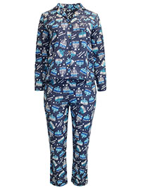 NAVY Pure Cotton Glow In The Dark Happy Hanukkah Flannel Pyjama Set - Size 6 to 22/24 (XS to 2XL)