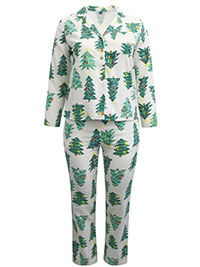 IVORY/GREEN Pure Cotton Oh Christmas Tree Print Flannel Pyjama Set - Size 6 to 22 (XS to XXL)