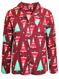 BURGUNDY Pure Cotton Santa In The House Flannel Pyjama Top - Size 6 to 22/24 (XS to 2X)