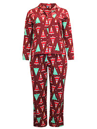 BURGUNDY Pure Cotton Santa In The House Flannel Pyjama Set - Size 6 to 26/28 (XS to 3X)