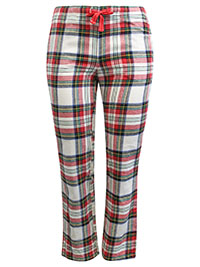 WHITE Pure Cotton Tartan Print Flannel Pyjama Bottoms - Size 6 to 22 (XS to XXL)