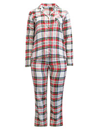 WHITE Pure Cotton Tartan Print Flannel Pyjama Set - Size 6 to 30/32 (XS to 4XL)