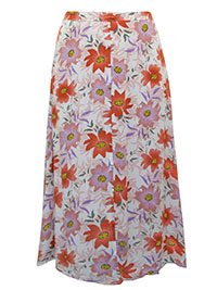 WHITE Floral Print Button Through Skirt - Plus Size 22 to 28