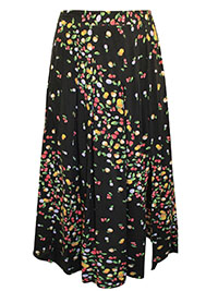 BLACK Fruit Print Side Split Midi Skirt - Plus Size 12 to 20