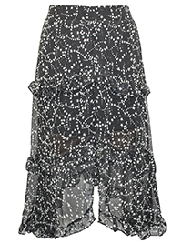 BLACK Star Print Tiered Frill Midi Skirt - Plus Size 14 to 16