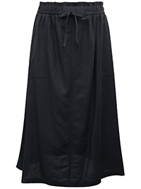 BLACK Pull On Linen Mix Midiaxi Skirt - Size 12 to 14