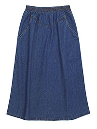 BLUE Pure Cotton Pull On Denim Midi Skirt - Plus Size 16 to 28 (US 12 to 24)