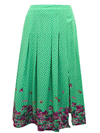 GREEN Border Print Side Split Midi Skirt - Plus Size 20 to 22