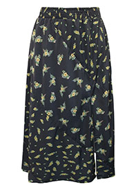 BLACK Mixed Print Side Split Midi Skirt - Plus Size 18 to 30