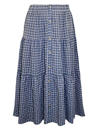 BLUE Button Through Tiered Check Midi Skirt - Plus Size 16
