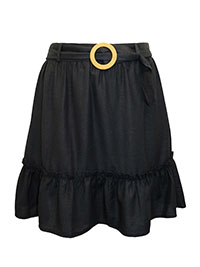 BLACK Linen Blend Buckle Tiered Skirt - Plus Size 16