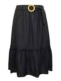 BLACK Buckle Tiered Midi Skirt - Plus Size 16