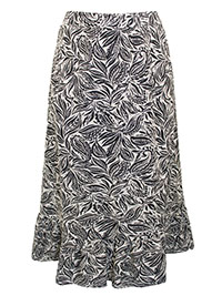 BLACK Linen Blend Printed Midi Skirt - Plus Size 16 to 24