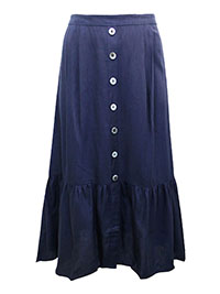 NAVY Linen Blend Button Front Midi Skirt - Plus Size 16