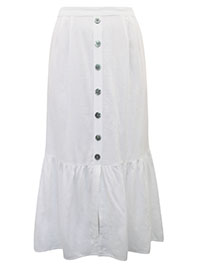 WHITE Linen Blend Button Front Midi Skirt - Plus Size 16 to 20