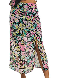 BLACK Georgette Floral Gathered Midi Skirt - Plus Size 12 to 32