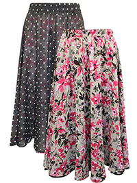 NEW-KHAKI Painterly Bloom Reversible Printed Pull On Skirt - Plus Size 14 to 40/42 (US S to 5X)