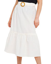 CREAM Linen Blend Buckle Tiered Midi Skirt - Plus Size 16