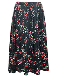 BLACK Fruit Print Side Split Midi Skirt - Plus Size 16 to 18