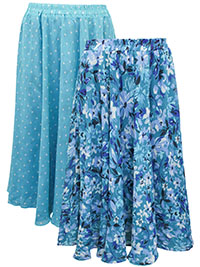 BLUE Reversible Printed Pull On Skirt - Plus Size 14 to 40/42 (S to 5X)