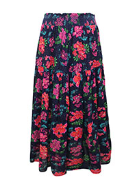 MULTI Floral Print Shirred Tiered Skirt - Plus Size 12 to 20