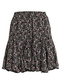 BLACK Floral Print Ruffle Mini Skirt - Size 6 to 18 (EU 32 to 44)