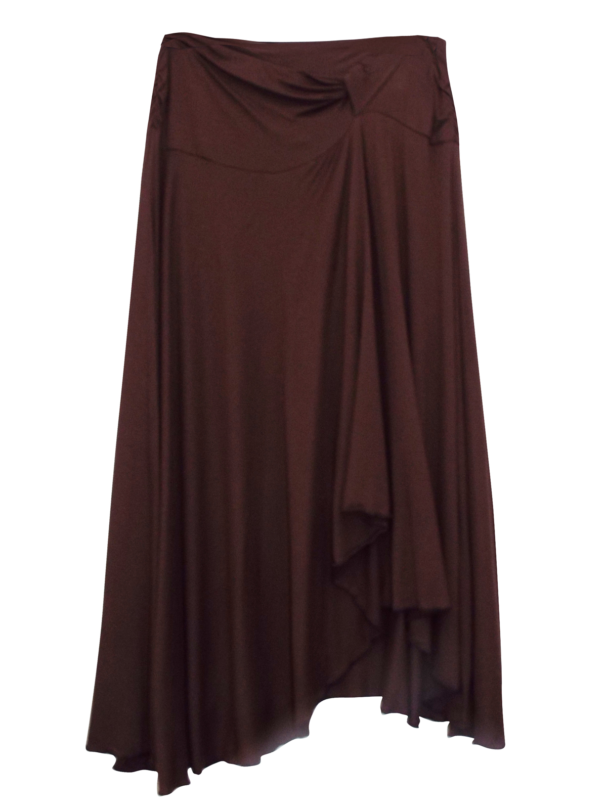 Sonya Jayne - - BROWN Ruched Side Tab Wide Waistband Mock Wrap Skirt ...