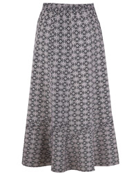 Anthology Black/Stone Linen Mix Printed Skirt - Plus Size 14 to 28