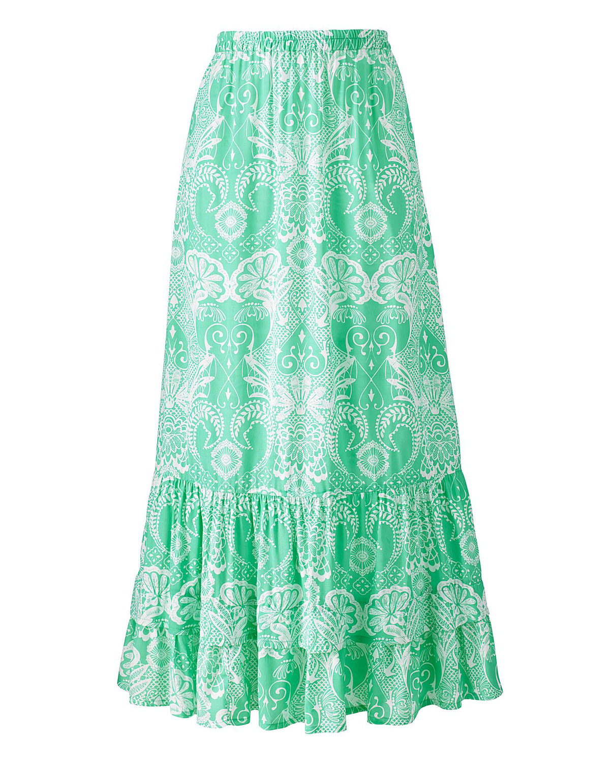 Nightingales - - Nightingales GREEN Printed Tiered Maxi Skirt - Plus ...