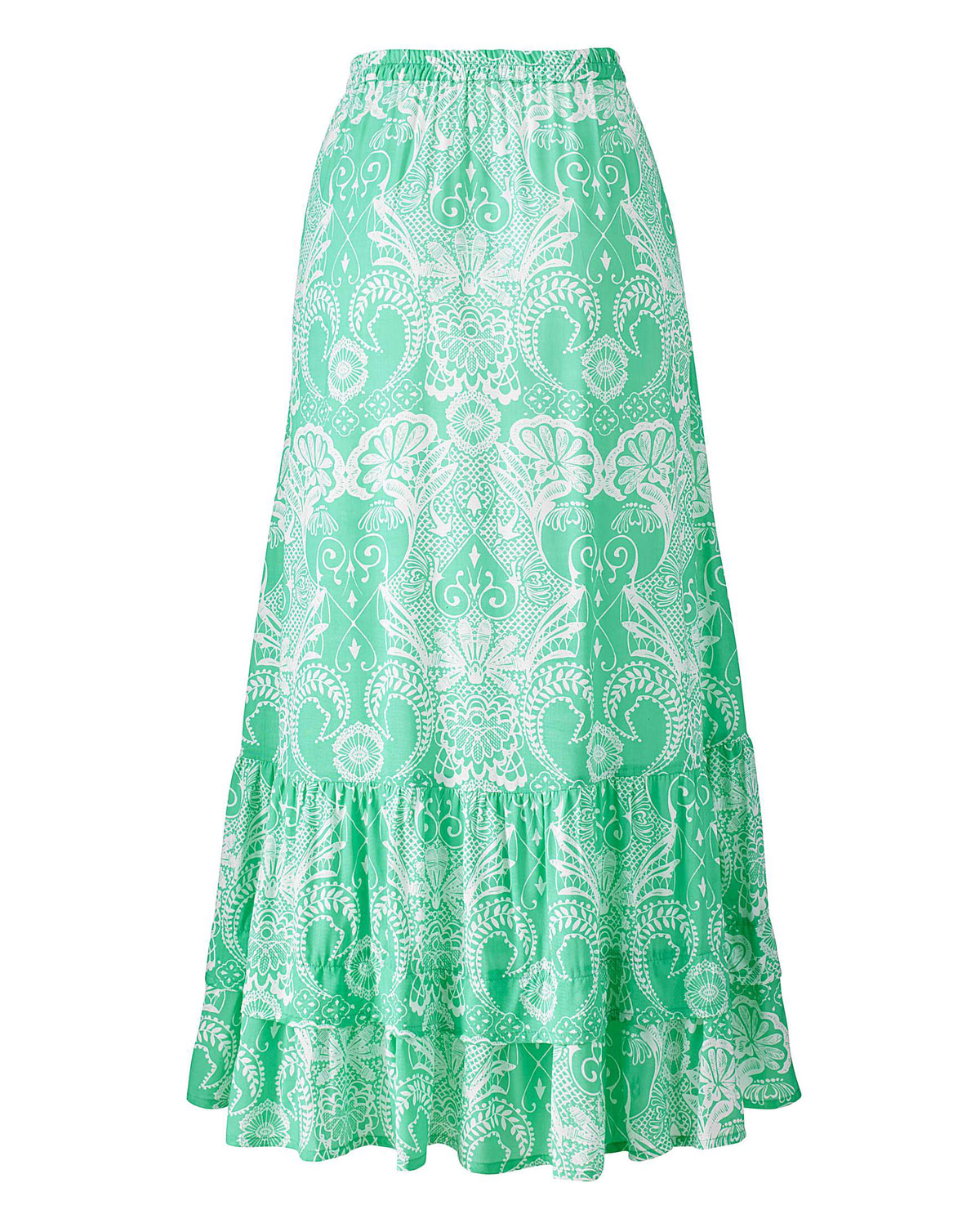 Nightingales - - Nightingales GREEN Printed Tiered Maxi Skirt - Plus ...